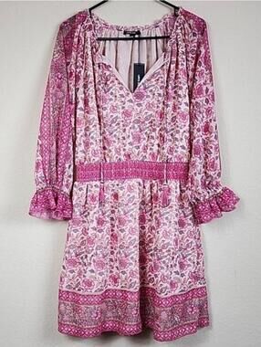 NWT $325 Anthropologie Pink Floral Long Sleeve Mini Dress